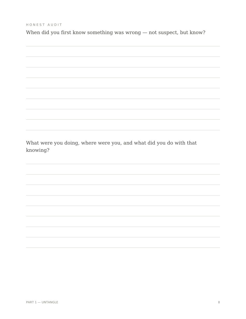 Workbook page exploring when the reader first knew something was wrong